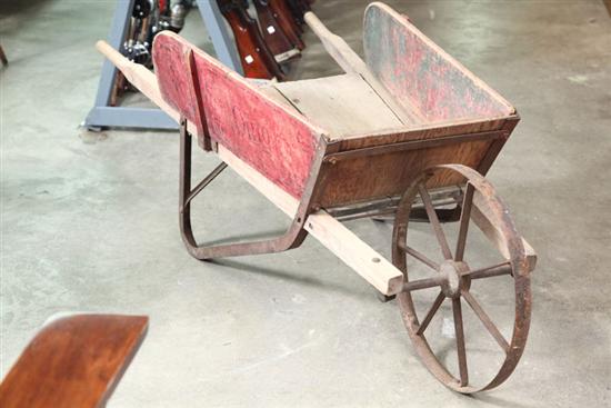 Appraisal: PAINTED WHEEL BARROW Red painted exterior with stenciled ''OHIO'' and