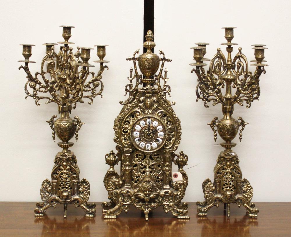 Appraisal: THREE-PIECE LOUIS XV STYLE CLOCK SET Italian made late th