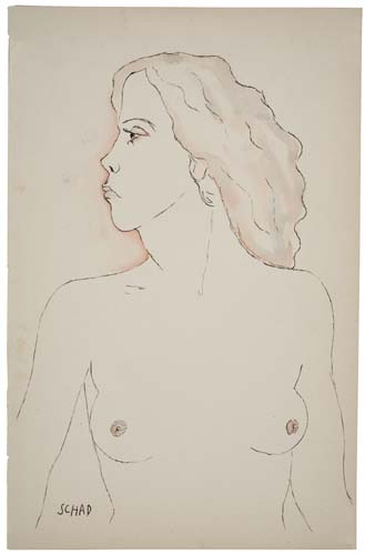 Appraisal: CHRISTIAN SCHAD Untitled Nude Bust Pen and ink with watercolor