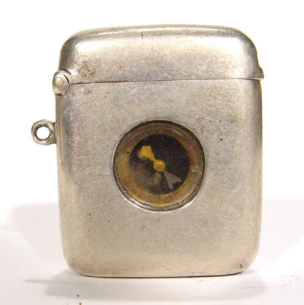 Appraisal: Rectangular silver vesta case inset with a compass Birmingham cm