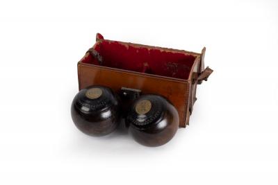 Appraisal: Two bowling woods in a fitted leather case cm wide