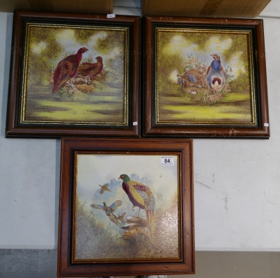 Appraisal: A collection of framed hand painted ceramic tiles with illustrations