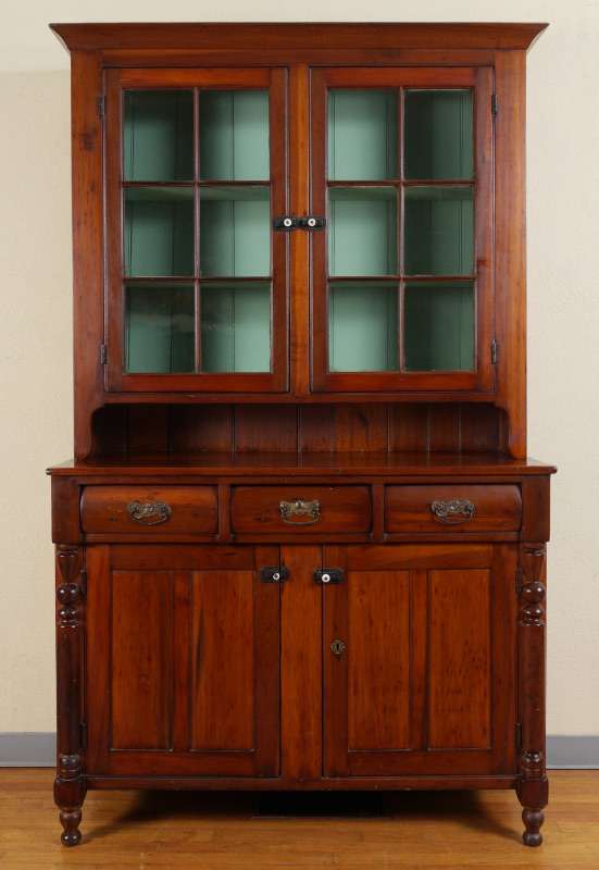 Appraisal: TH CENTURY AMERICAN CHERRY WOOD HUTCH glass door top with