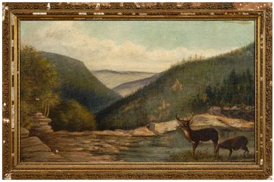 Appraisal: Painting follower of A F Tait buck and doe in