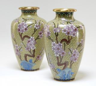 Appraisal: PR Chinese Cloisonne Bird Floral Vases CHINA MID TH CENTURY