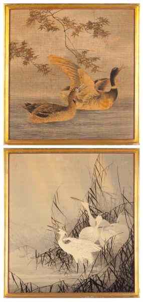 Appraisal: Two Japanese Yuzen Birodo Paintingsunsigned early th century on cut