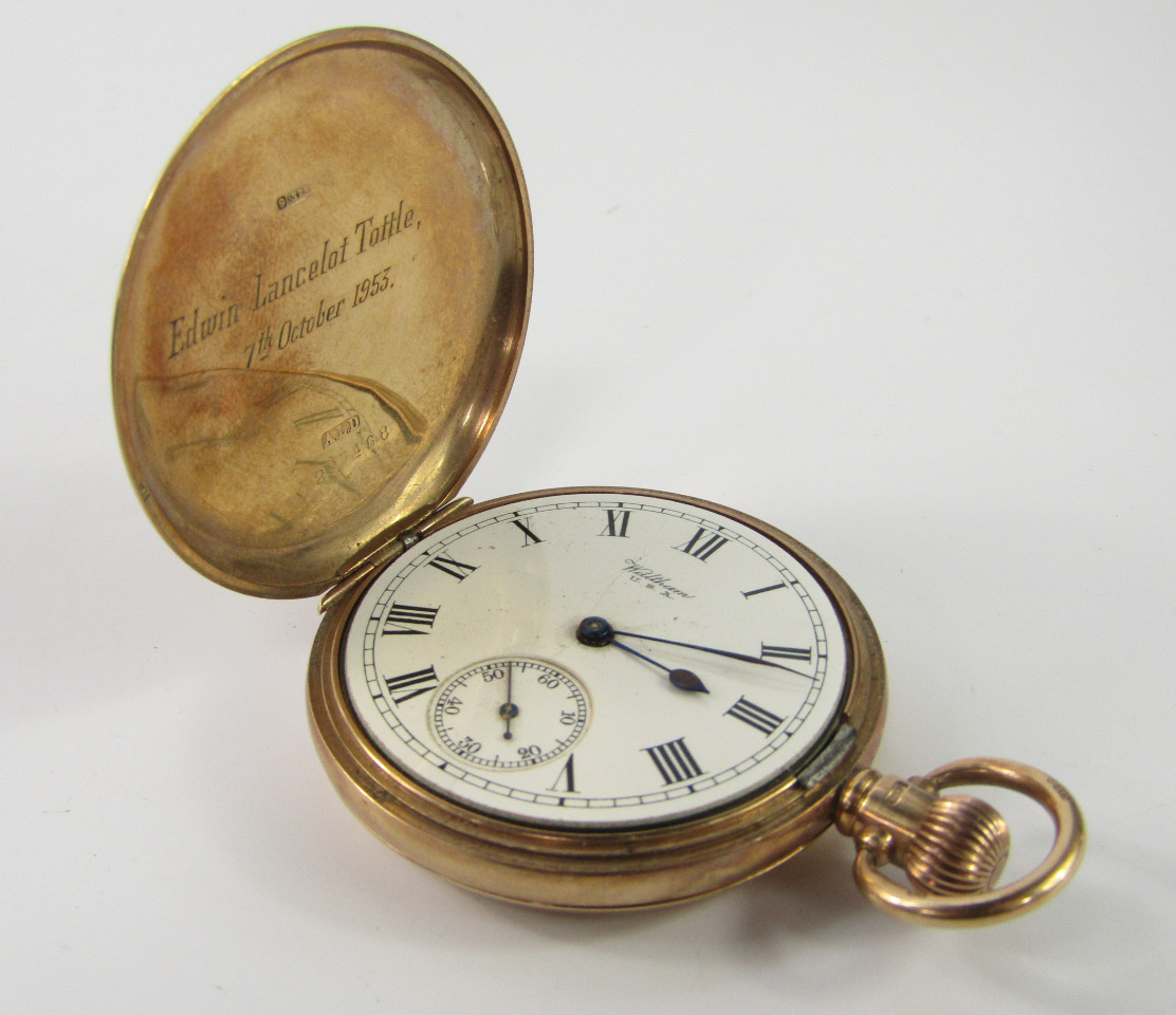 Appraisal: A Waltham ct gold cased gentleman's full hunter pocket watch