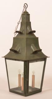 Appraisal: Jerry Martin Tin Hanging Lantern Painted Green with socket lamps