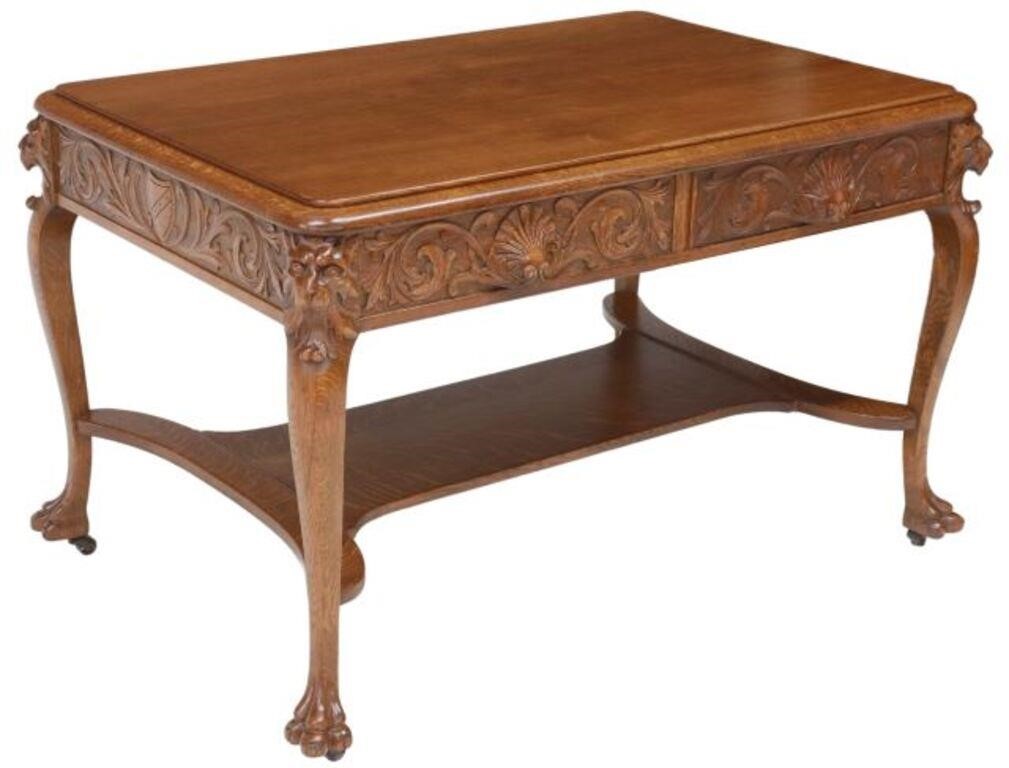 Appraisal: American oak writing library table early th c with a