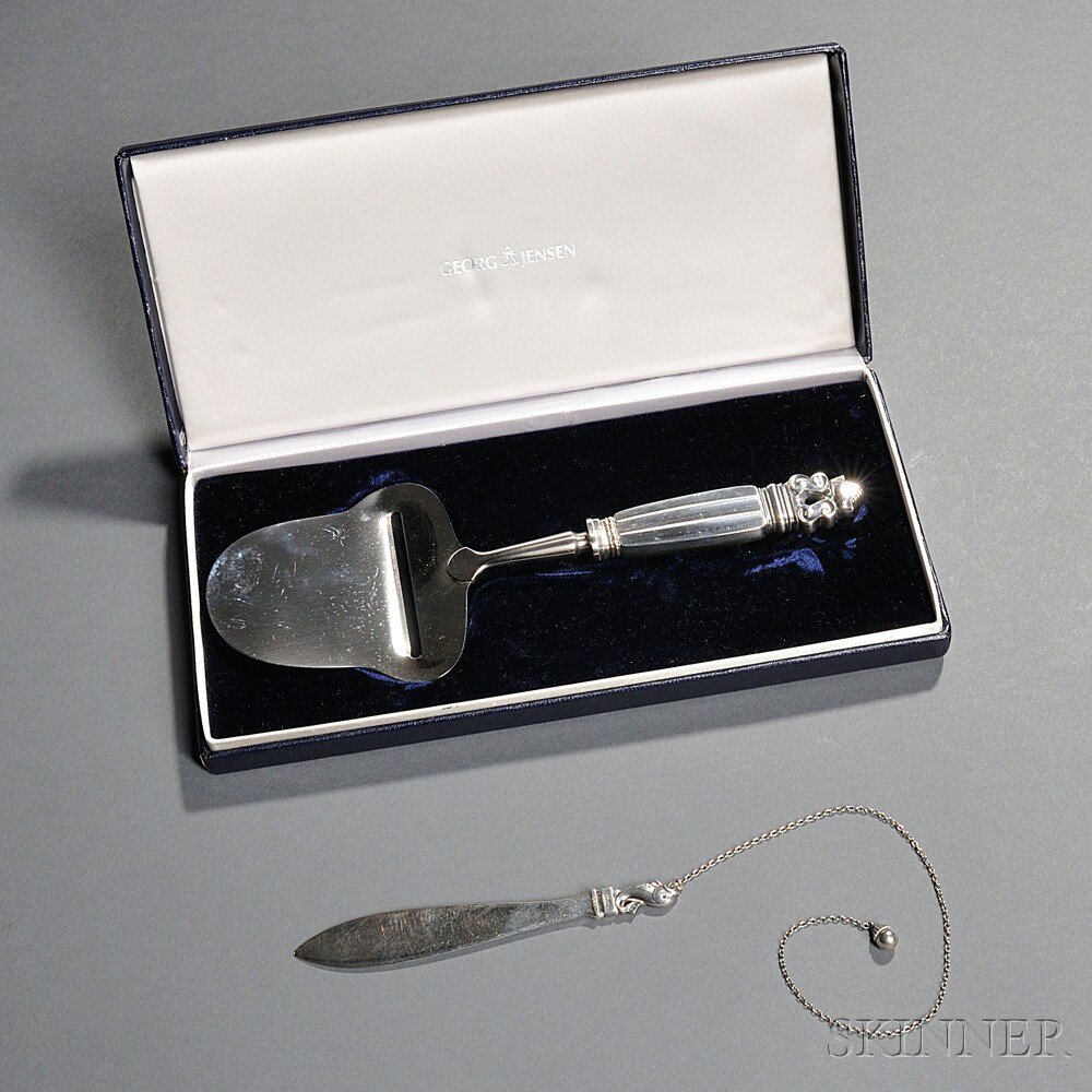 Appraisal: Georg Jensen Cheese Slicer and Letter Opener Bookmark Sterling silver