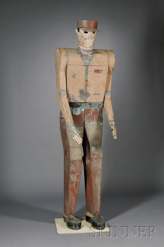 Appraisal: Monumental Polychrome Painted Galvanized Sheet Metal Filling Station Attendant found