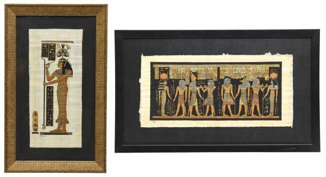 Appraisal: lot of Framed Egyptian style painted papyrus art including depicting