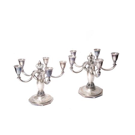 Appraisal: Pair of Danish Silver Five-Light Candelabra Estimate -