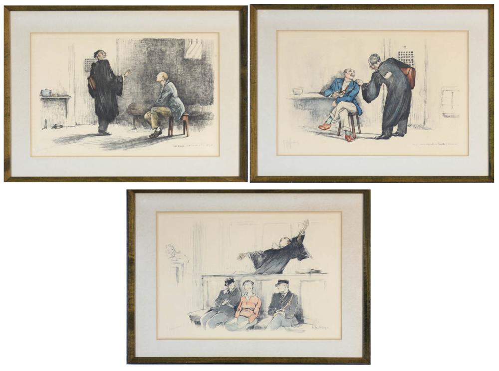 Appraisal: GASTON HOFFMANN France - three etchings depicting lawyers Each pencil