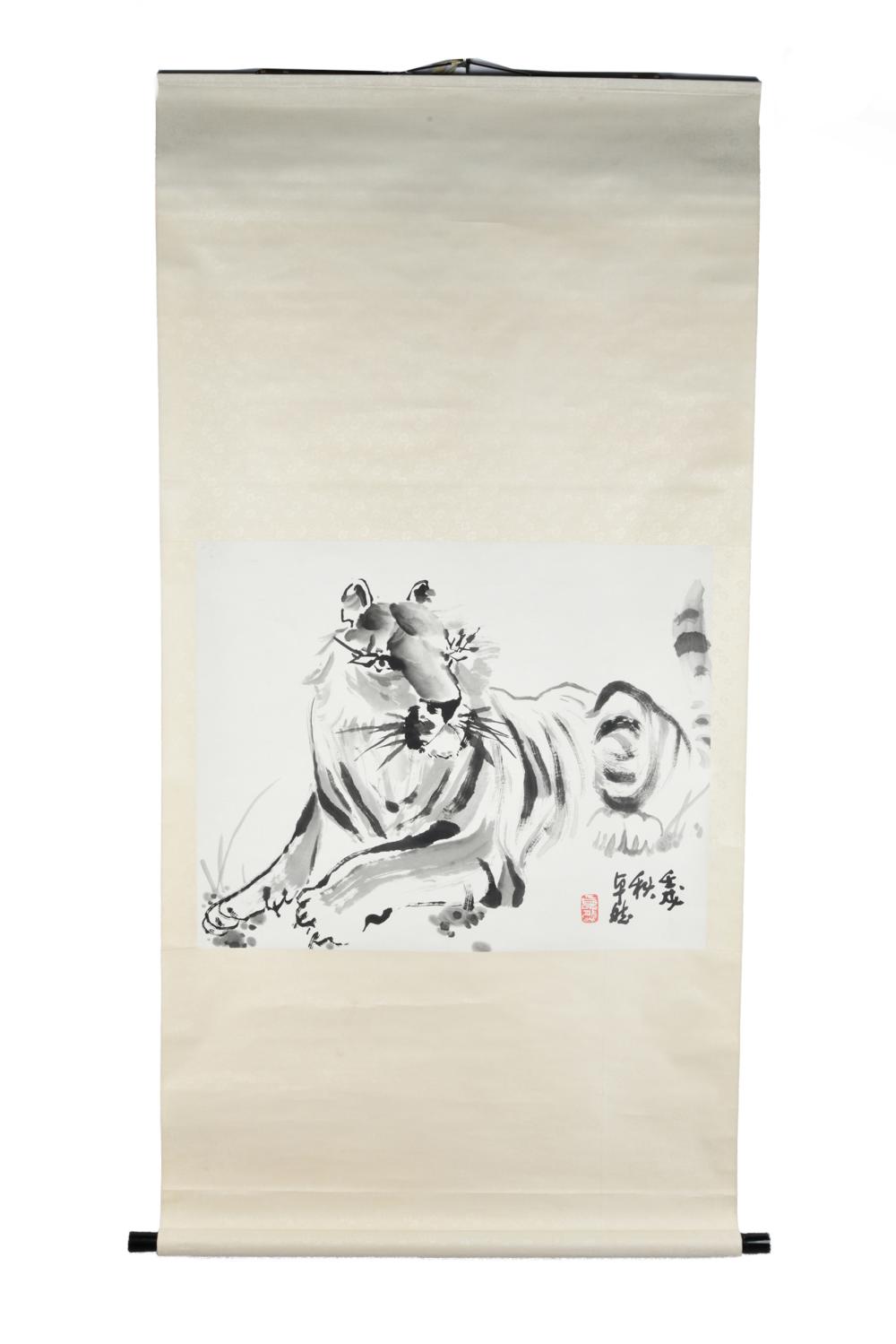 Appraisal: CHINESE TIGER SCROLLwith characters and seal mark to lower right