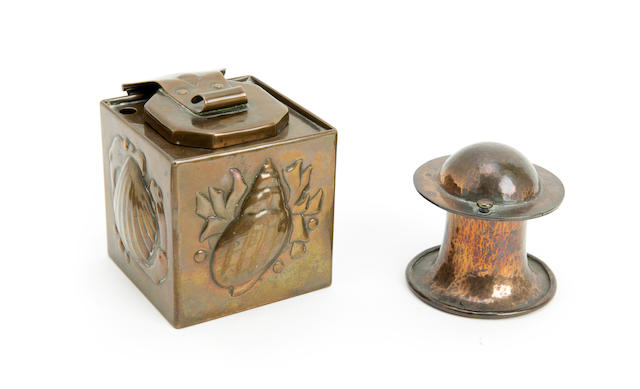 Appraisal: A Newlyn School Copper inkwell Of cylindrical form with pierced