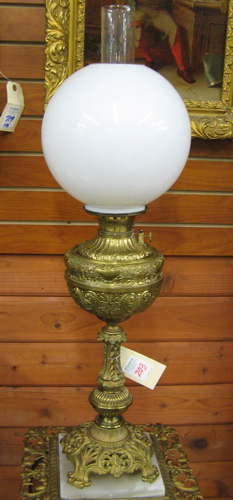 Appraisal: VICTORIAN KEROSENE LAMP AND LAMP STAND American c The electrified