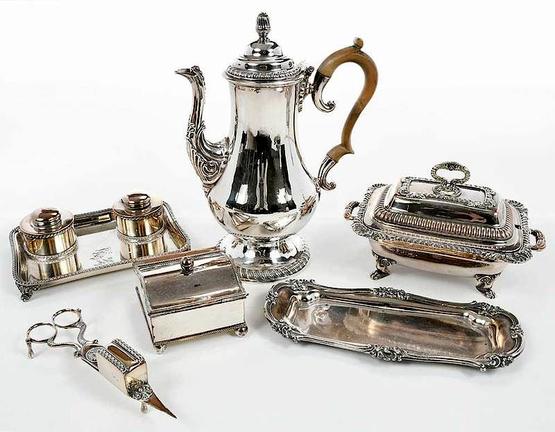 Appraisal: Six Pieces Silver-Plate Table Items Most probably English late th