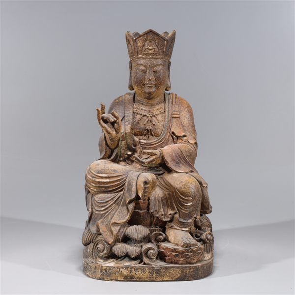 Appraisal: Chinese carved wood seated Guanyin as-is condition with numerous chips