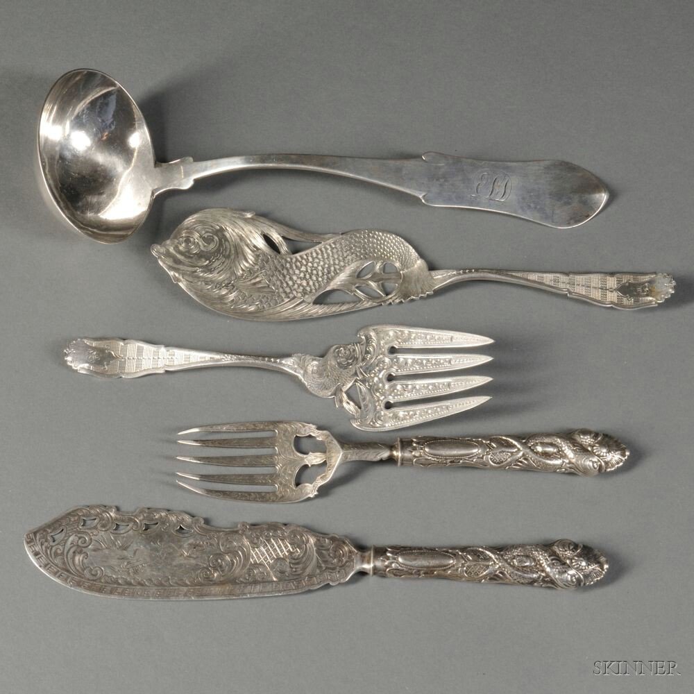 Appraisal: Five Pieces of American Coin Silver Flatware mid- th century