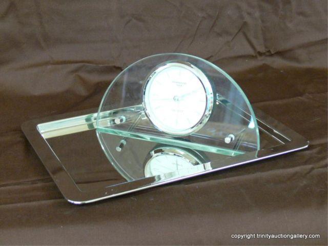 Appraisal: International Silver Quartz Clock Matching Tray - battery operated quartz