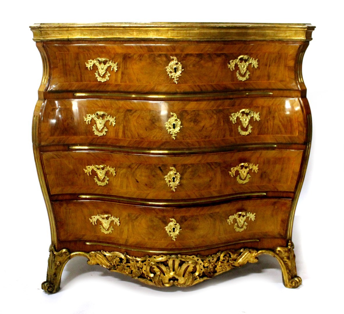 Appraisal: An th century Danish parcel gilt walnut two part bombe