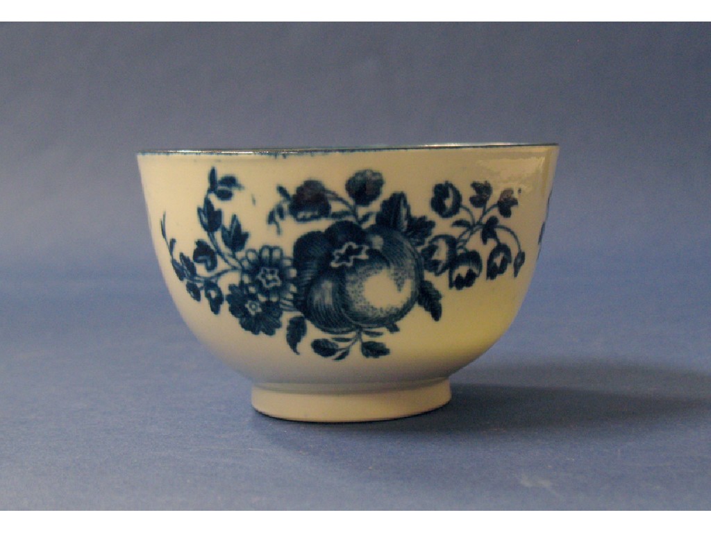 Appraisal: A FIRST PERIOD WORCESTER BLUE AND WHITE TEABOWL circa transfer