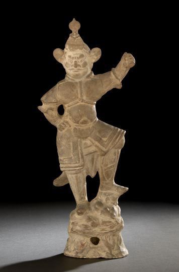 Appraisal: Chinese Unglazed Tomb Figure of a Lokapala Tang Dynasty -