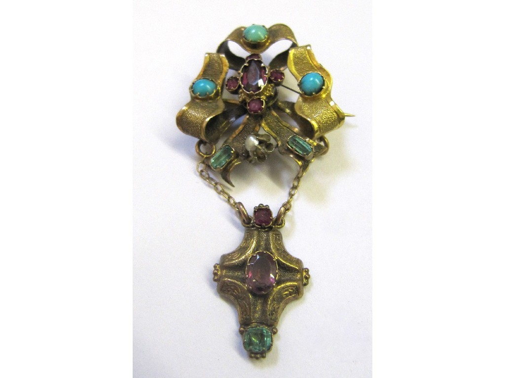 Appraisal: Victorian yellow metal brooch set with turquoise almandine garnet seed