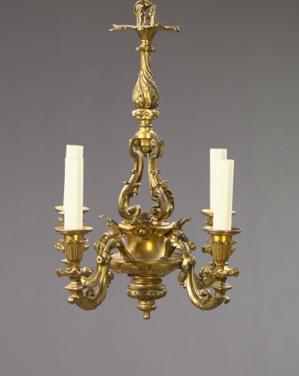 Appraisal: Diminutive French Brass Four-Light Chandelier first quarter th century in