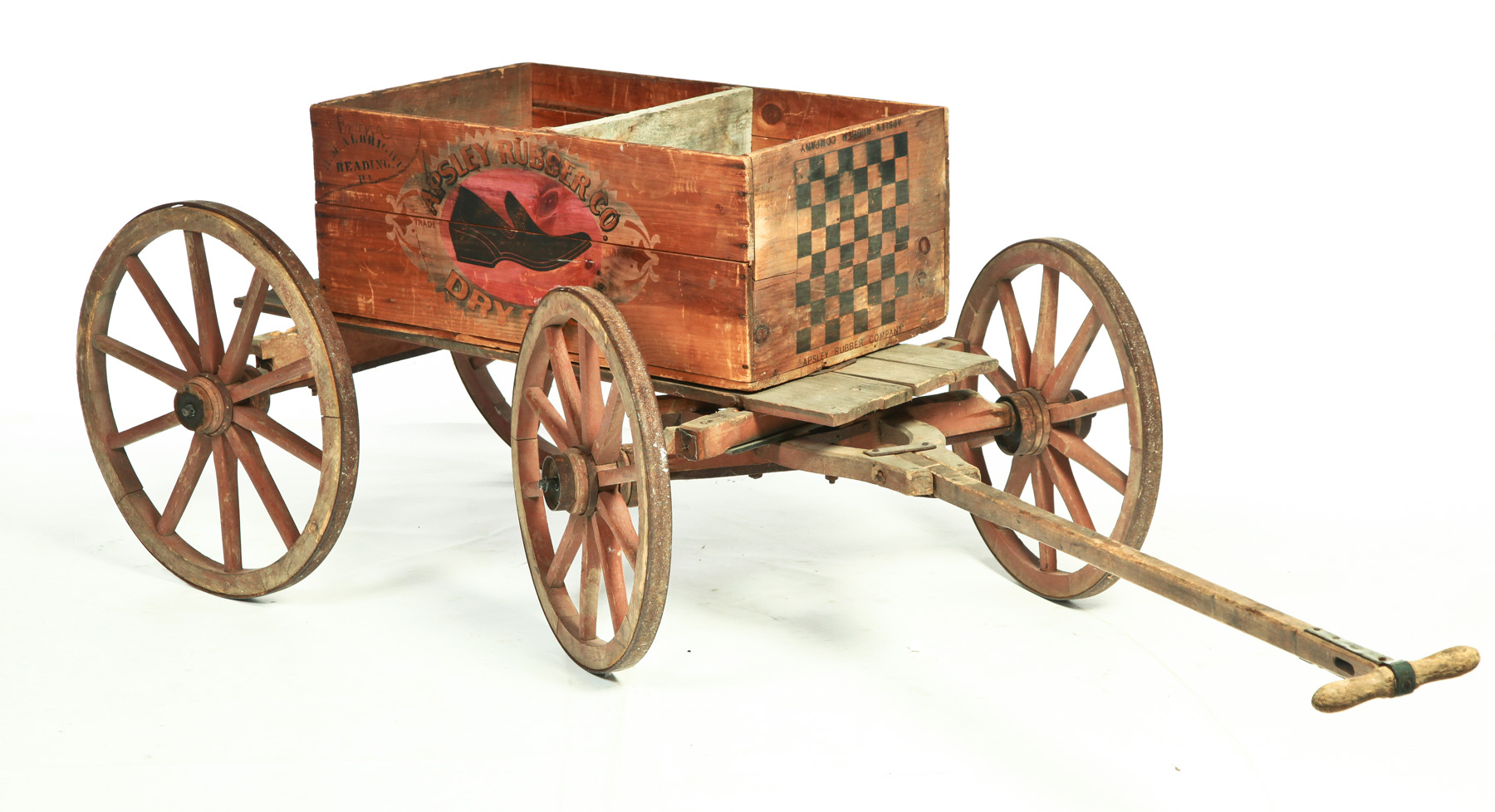 Appraisal: AMERICAN WAGON AND STORE CRATE Nineteenth century pine Flat bed