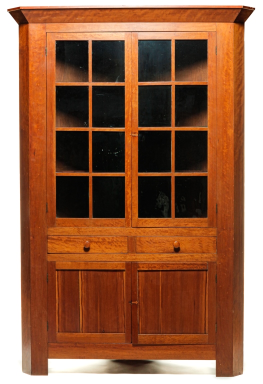 Appraisal: AMERICAN COUNTRY CORNER CUPBOARD Mid th century cherry figured cherry