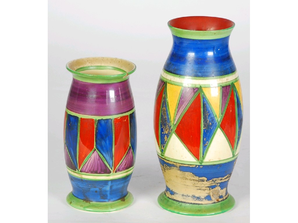 Appraisal: TWO CLARICE CLIFF NEWPORT POTTERY 'BIZARRE' PATTERN VASES both of