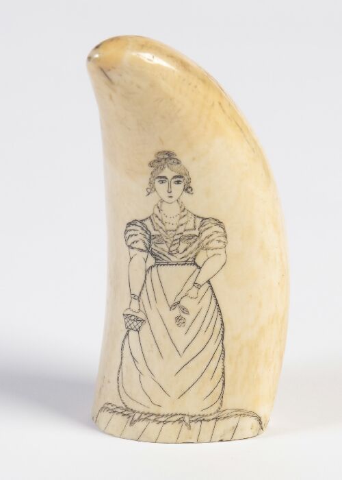 Appraisal: A scrimshaw whale's tooth single sided engraving of a young