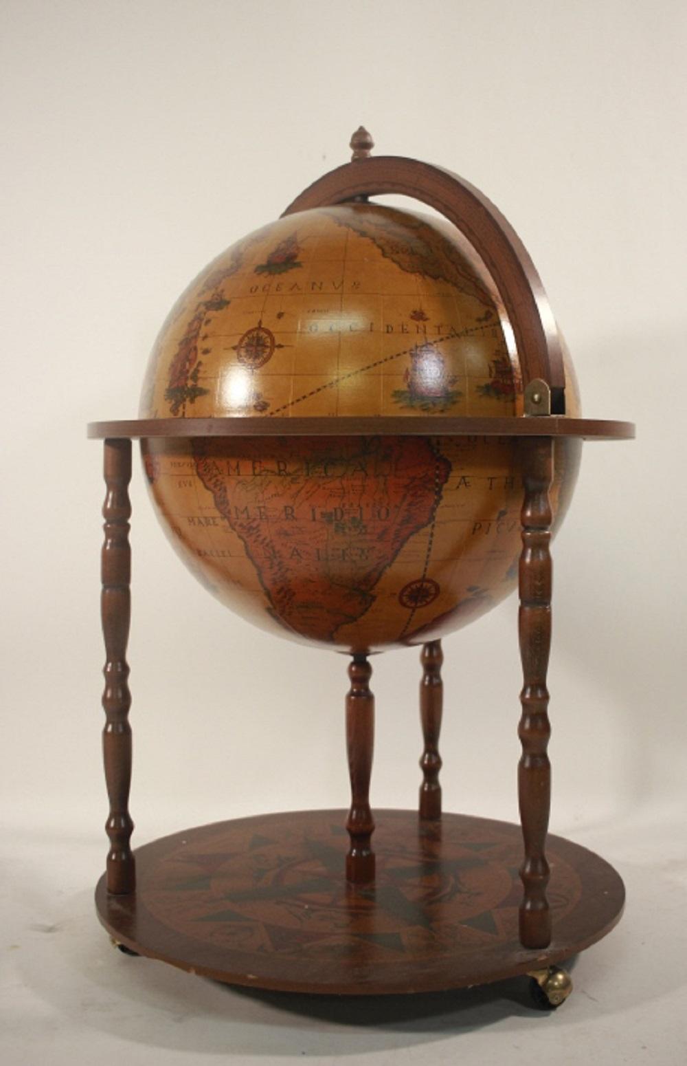 Appraisal: ITALIAN FLIP TOP GLOBE BAR W STORAGEItalian globe on stand