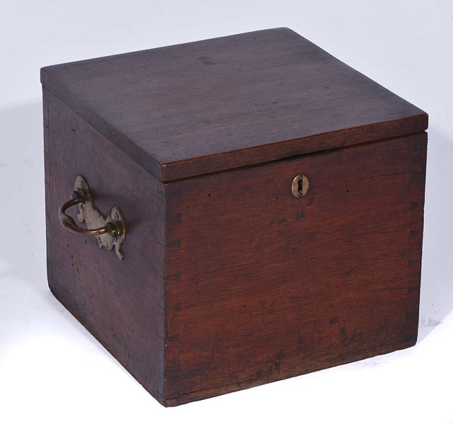 Appraisal: A TH CENTURY MAHOGANY BOX with brass lock and handles