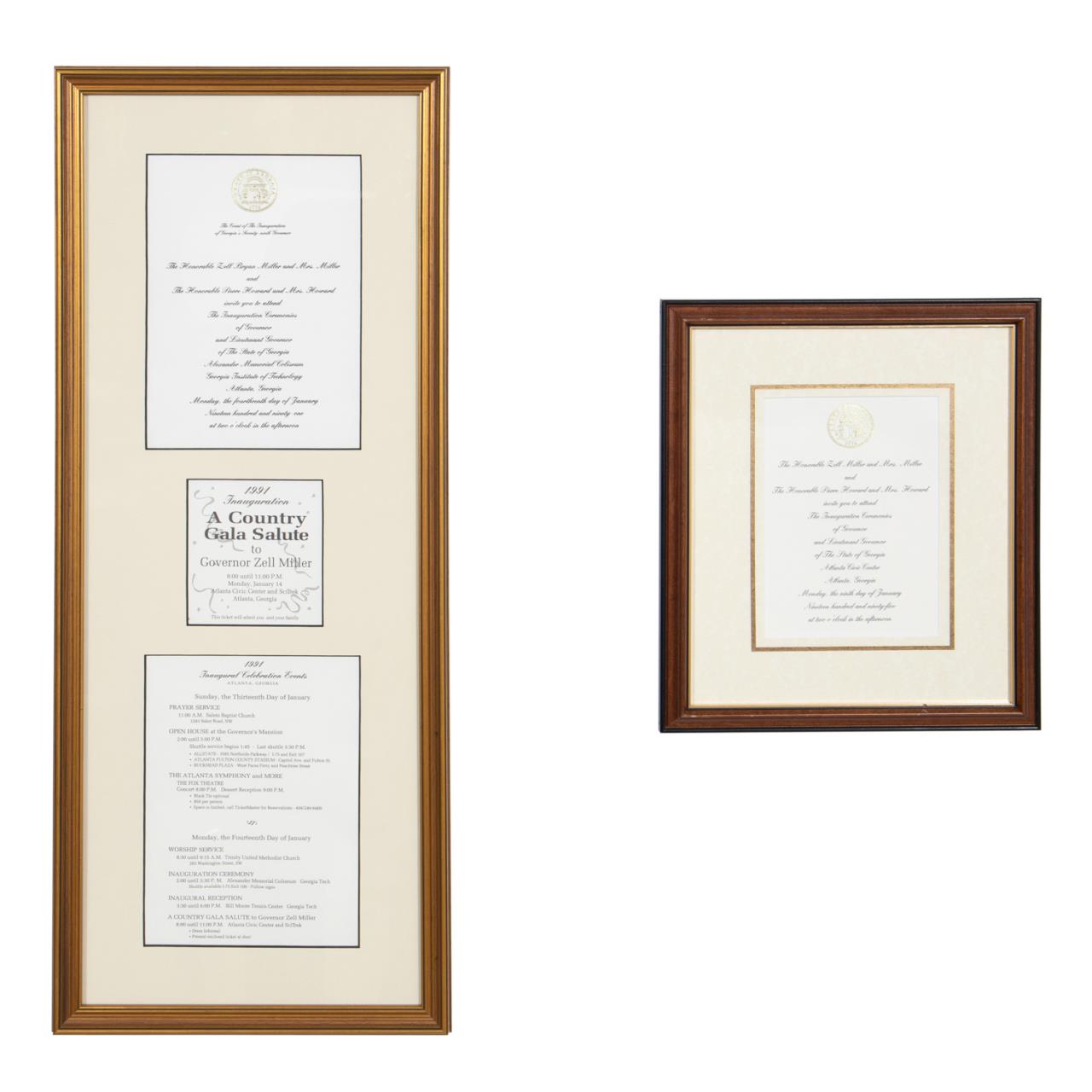 Appraisal: FRAMED GOV ZELL MILLER INAUGURATION INVITATIONS Two framed Georgia Governor