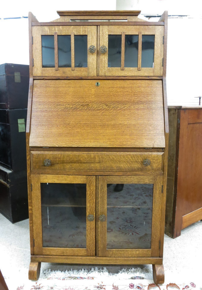 Appraisal: AN OAK SLANT FRONT CABINET DESK Empire Revival Craftsman transitional