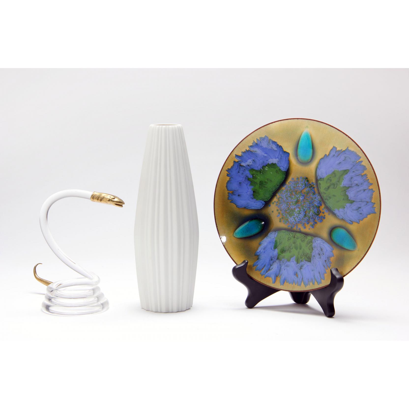 Appraisal: Three Mid Century Modern Accessories including an enameled plate signed