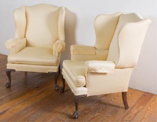 Appraisal: Upholstered Wingback Chairs Pair Pair of upholstered wingback chairs with