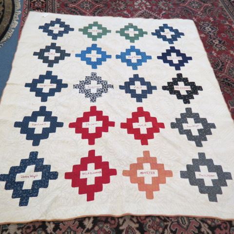 Appraisal: Antique Handmade Friendship Quilt dated geometric panels with different names