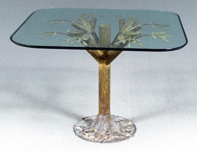 Appraisal: Modern decorator table cast brass base shaped as tree with