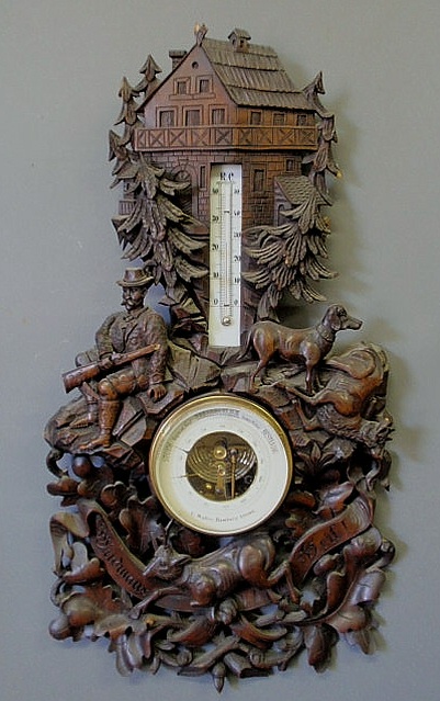 Appraisal: Black Forest carved barometer late th c signed C Walter