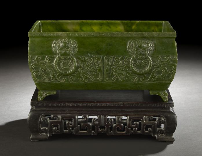 Appraisal: Good Unusual Chinese Carved Spinach Jade Planter late th century