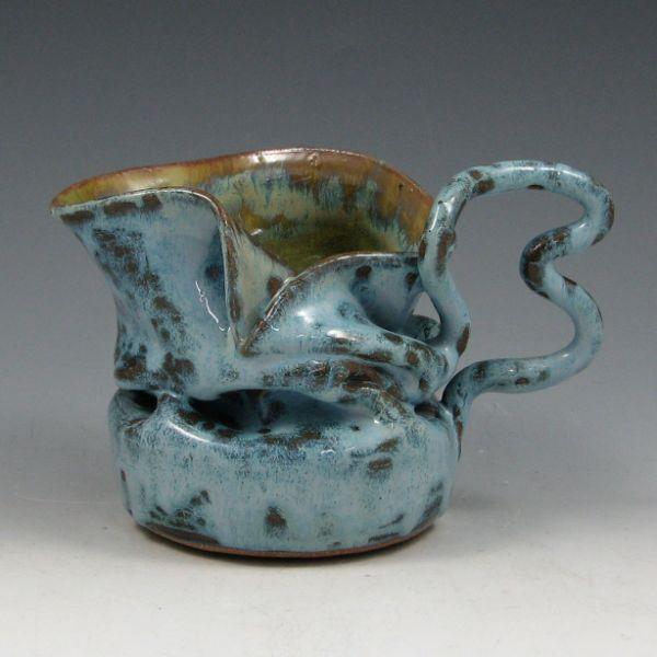 Appraisal: Clark House Pottery blue wavy pitcher Signed Clark with impressed