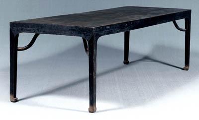 Appraisal: Chinese lacquered table mortise-and-tenon construction horse hoof feet oblique braces