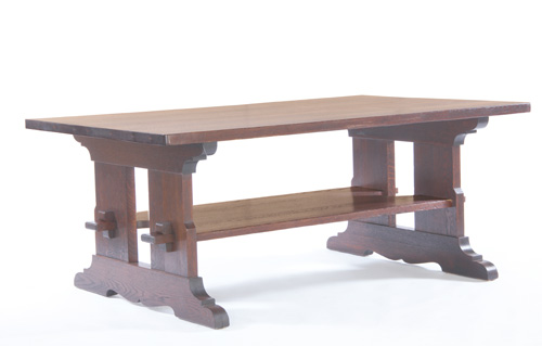 Appraisal: L J G STICKLEY Trestle table with a large lower