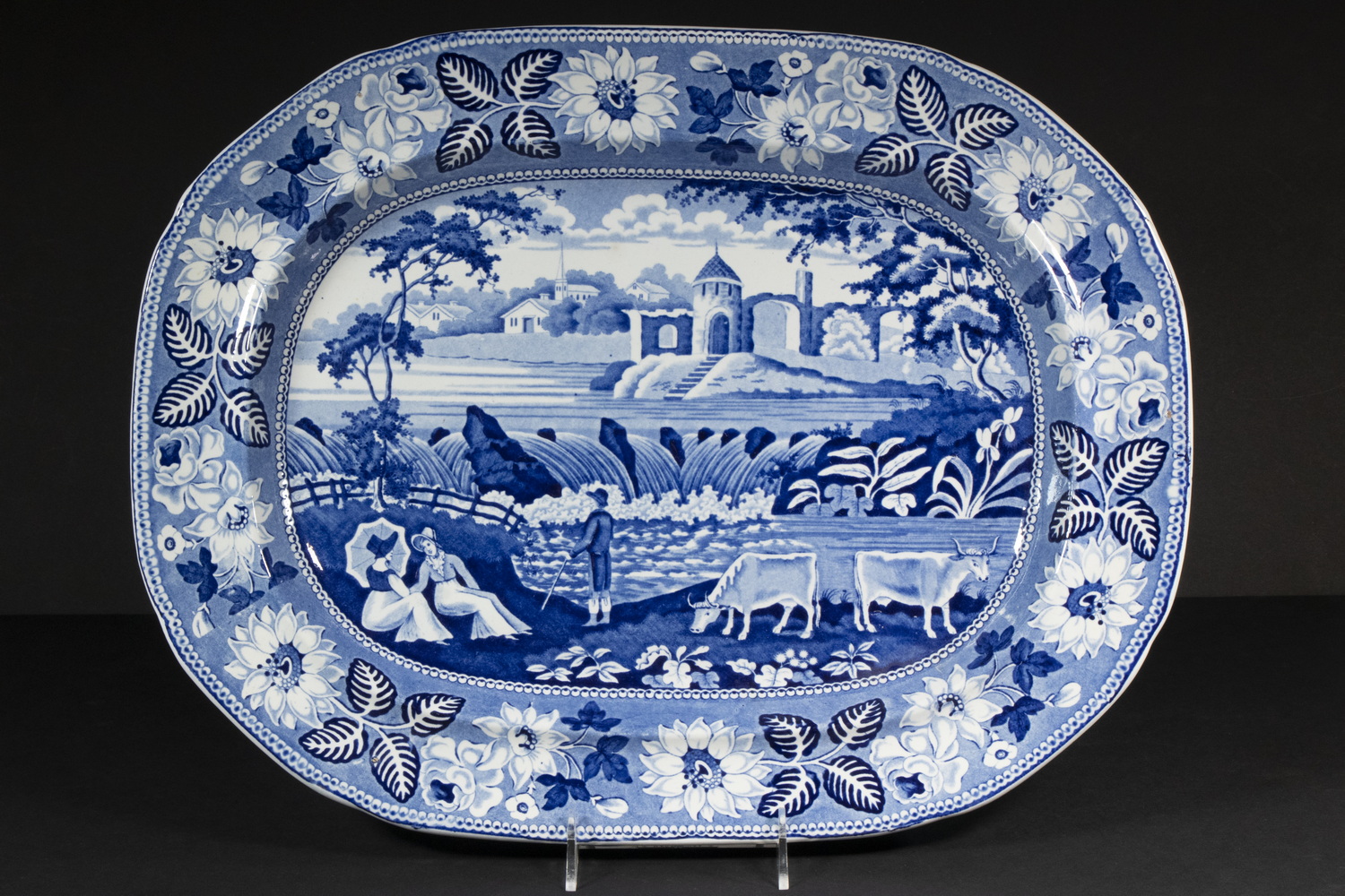 Appraisal: STAFFORDSHIRE BLUE WHITE TRANSFERWARE PLATTER Circa English Falls of Killarney