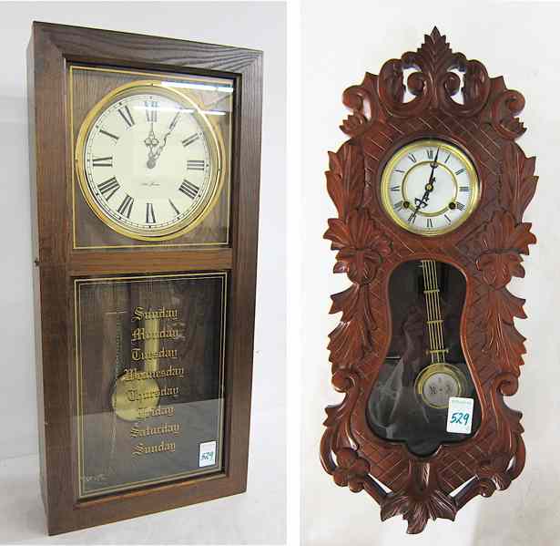 Appraisal: TWO ANTIQUE REPRODUCTION WALL CLOCKS Seth Thomas -weight regulator in