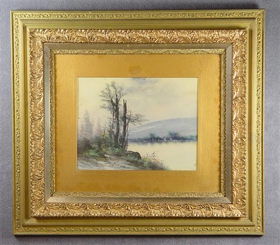 Appraisal: Pastel Landscape with Lake Signed lower left Russell Some mildew